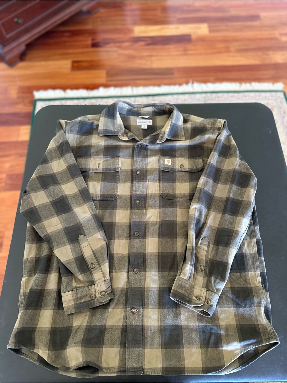 Carhartt Olive and Black Plaid Button-Down Work Shirt Men’s XL